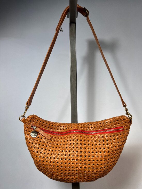 Clare V. Handbags - CLARE V. Grande Fanny Bag Tan Rattan Woven Leather Belt Bag Crossbody Fanny